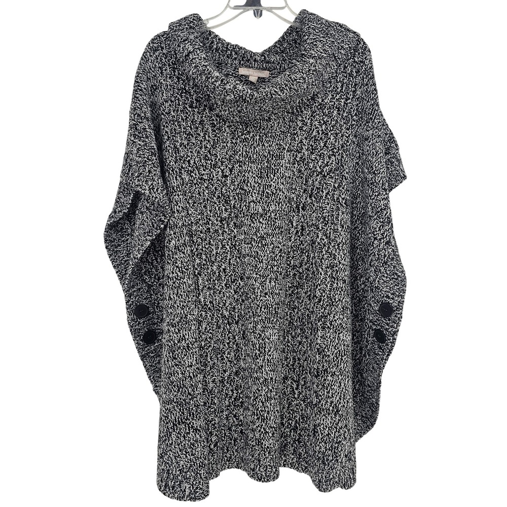 Woman Within Chunky‎ Knit Cowl Neck Poncho Sweater 3X Marled Gray Relaxed Boho